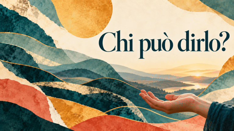 Chi può dirlo? Collage colorato con una mano aperta e un paesaggio